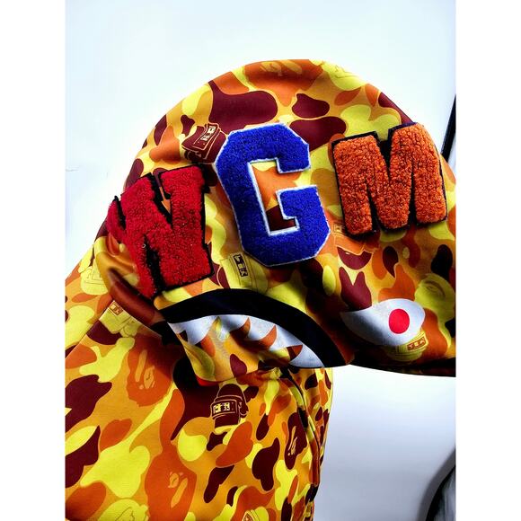 STREETWEAR CAMO SHARK FULL ZIP HOODIE SWEATSHIRT JACKET ORANGE YELLOW M 2368 - Picture 4 of 8
